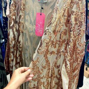 Brand NEW Southern Fried Chics Brand Sequined Concert Duster in Beige/Rose Gold!
